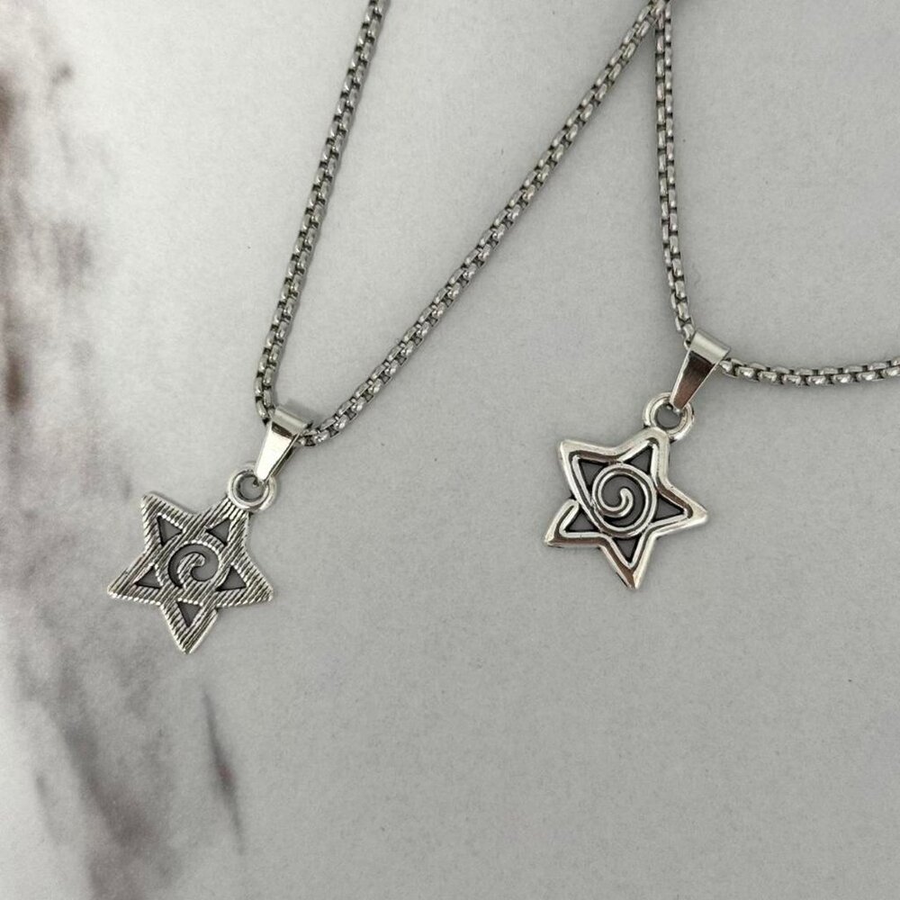 Sku:0333 Silver chain necklace silver‎ double-sided pendant star stainless steel